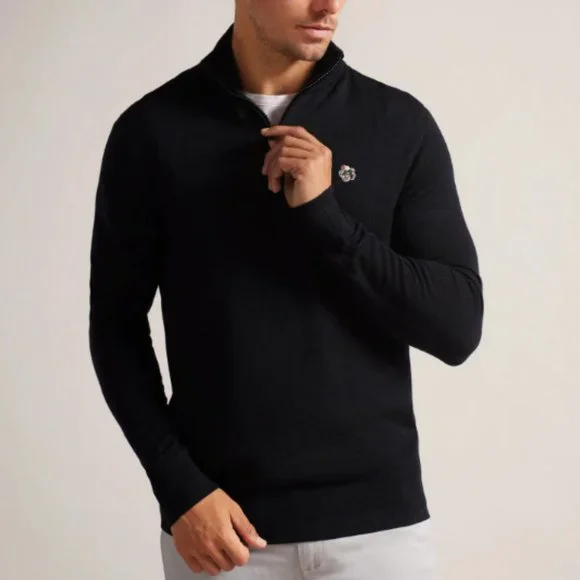 Ted Baker Tooting Merino Wool Half Zip Sweater in Navy Sz M NWT - Picture 2 of 12